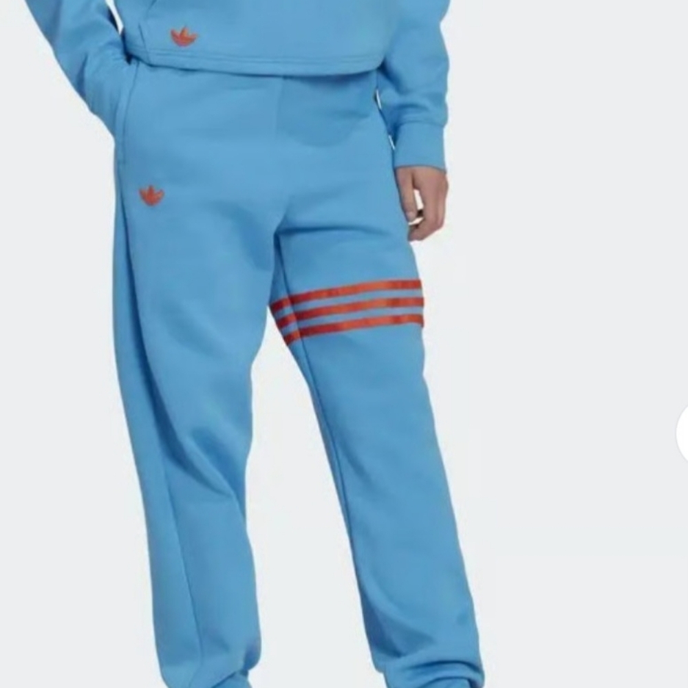 Adidas Sky Blue Joggers with Orange Stripes